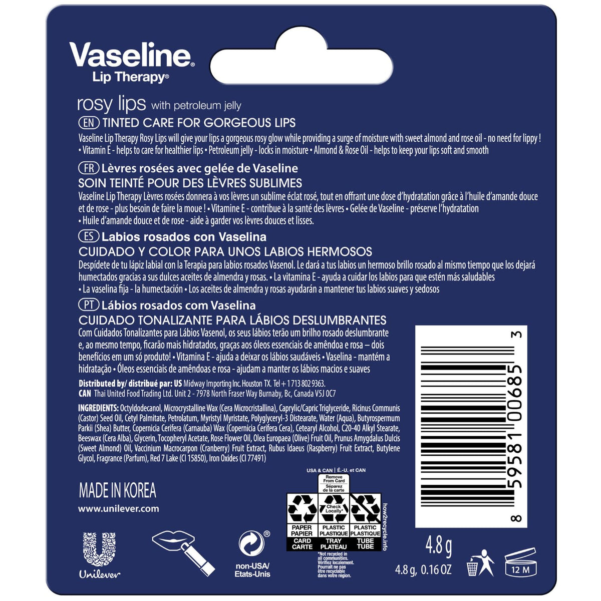 Vaseline single rosy lips tube closed for easy pocket carrying benefit
