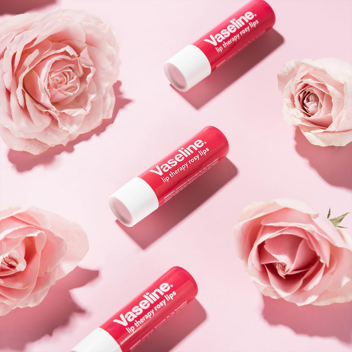 Vaseline tinted rosy lips shown on lips giving natural color boost benefit