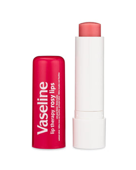 Vaseline Lip Rosy stick held in hand showing compact size and pocketable benefit