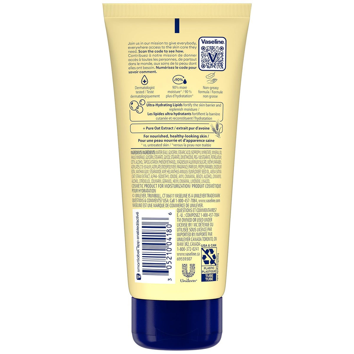 Vaseline close-up label on a single tube highlighting product name