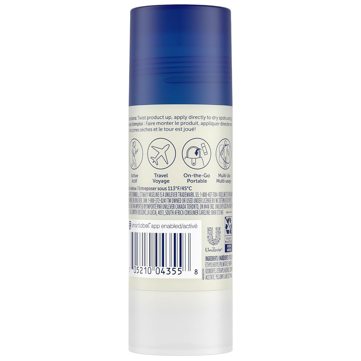 Vaseline balm stick close-up of product texture and twist-up tip — easy precise application