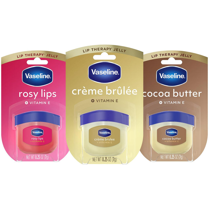 Vaseline three-pack front view showing all three mini jars for versatile hydration