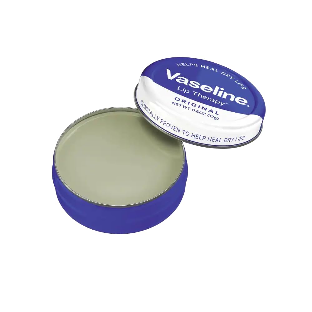Vaseline tin open close-up of smooth jelly texture highlighting moisture-locking benefit