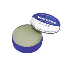 Vaseline tin open close-up of smooth jelly texture highlighting moisture-locking benefit