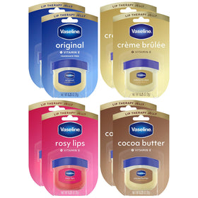 Vaseline front packaging showing eight mini lip therapy jars, easy grab
