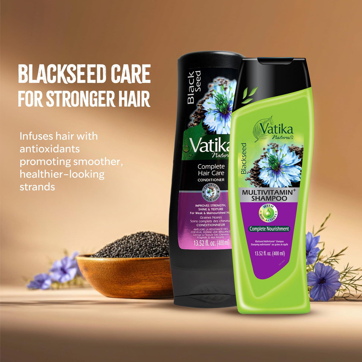Vatika Naturals close-up label detail highlighting blackseed formulation benefits