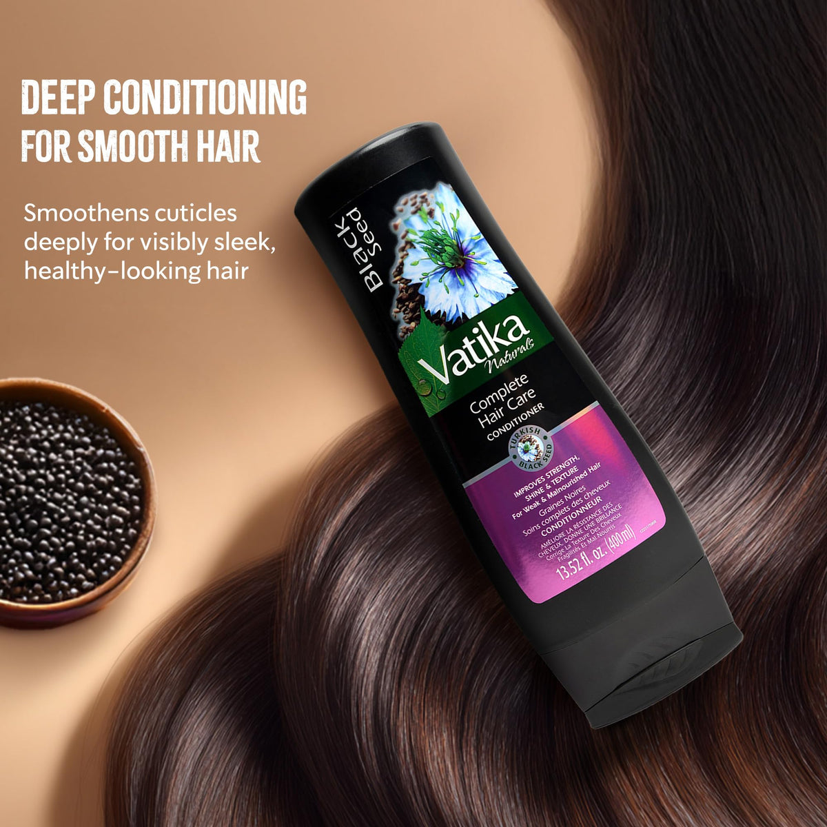 Vatika Naturals Turkish blackseed oil ingredient bottle emphasising nourishing benefit