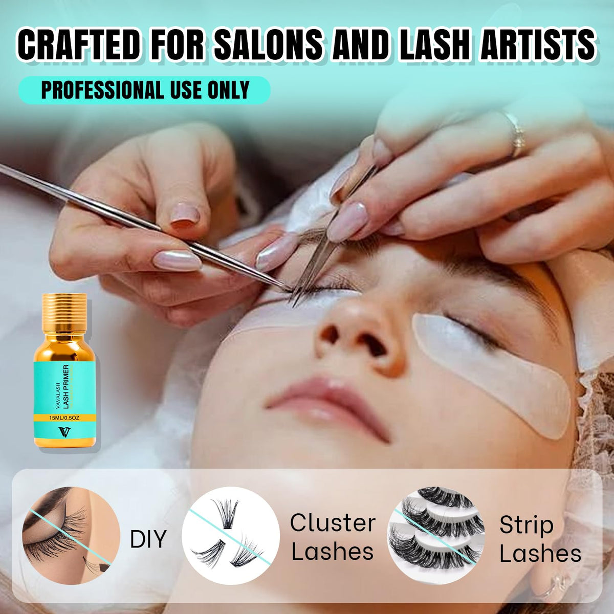 VAVALASH in salon application showing technician using primer to improve bonding