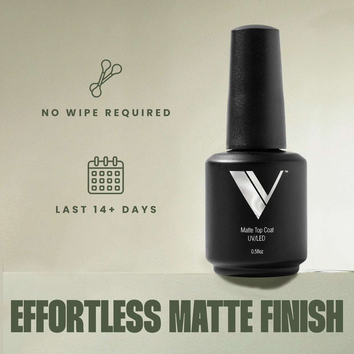 V Beauty Pure applied on manicured nails demonstrating durable matte look