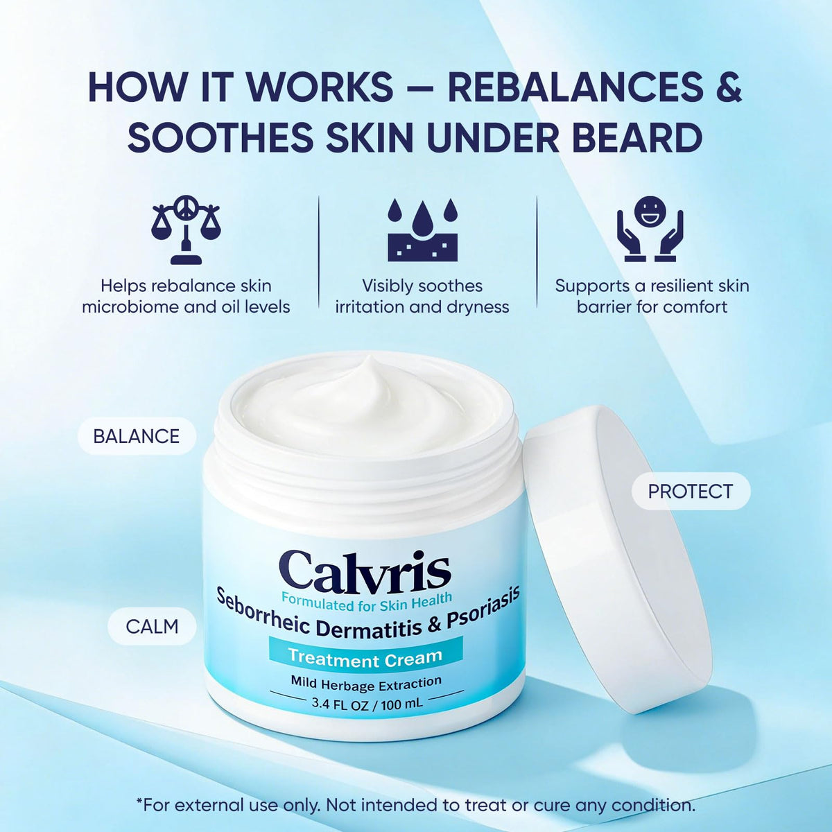 Vbolre Calvris beside a ruler to show 3.4 fl oz size for travel-friendly care