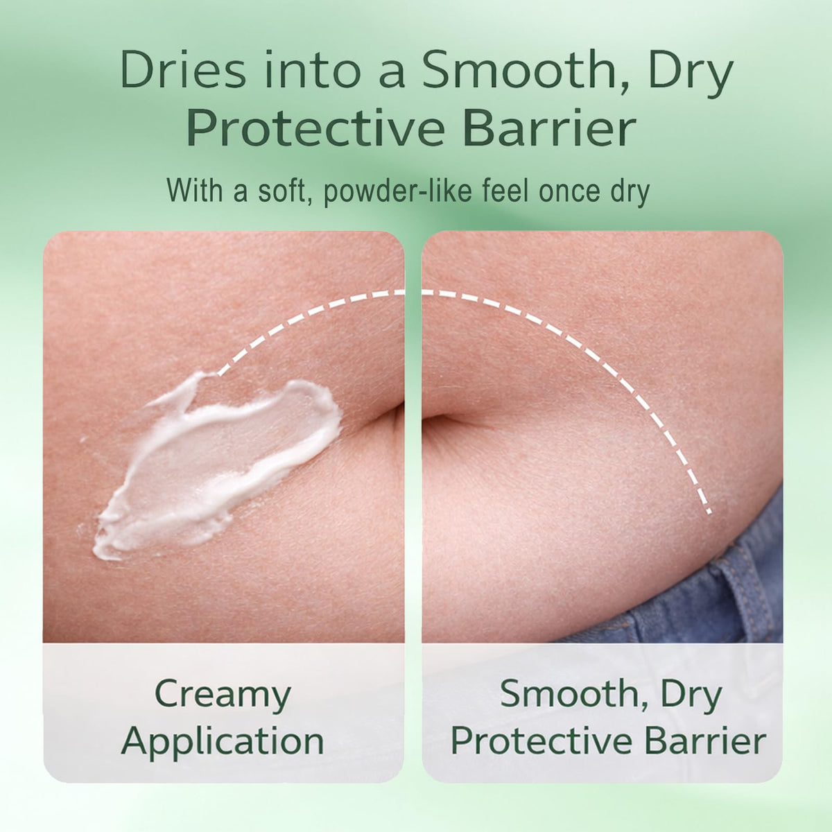vbolre model applying cream under breast for friction reduction