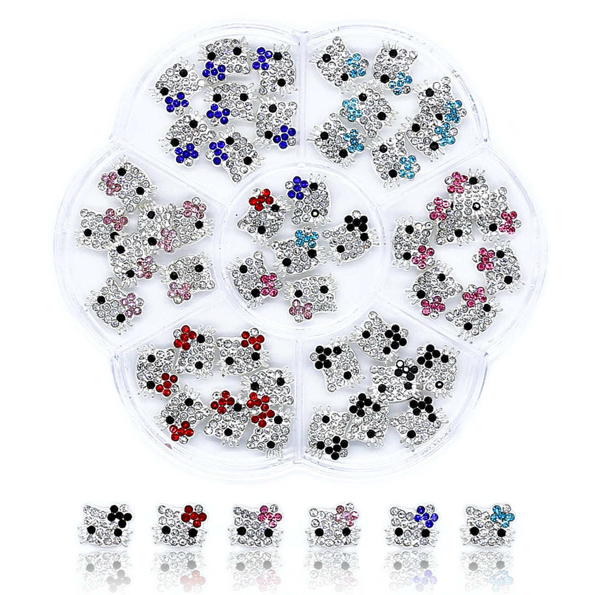 vceow front packaging showing 48 cat nail charms and organizer box benefit easy storage