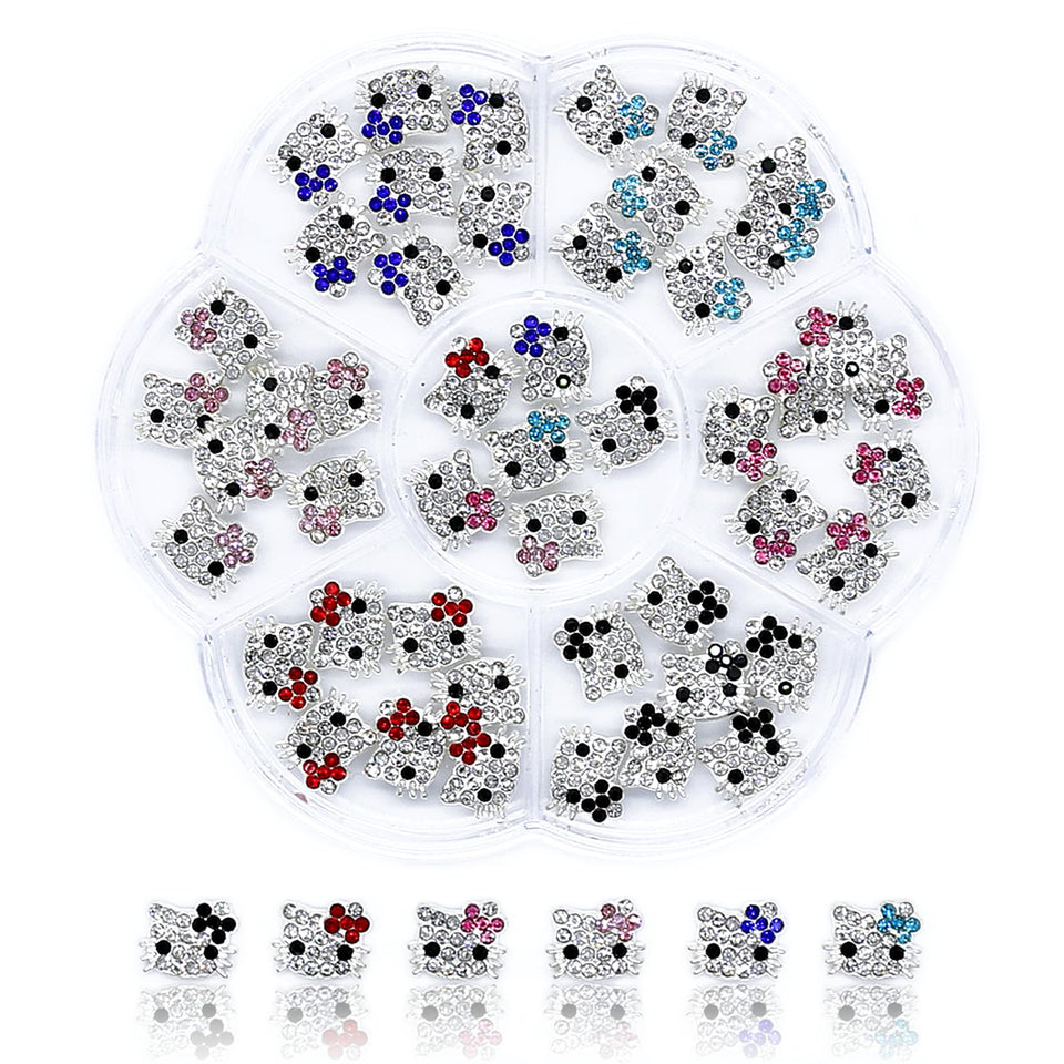 vceow front packaging showing 48 cat nail charms and organizer box benefit easy storage