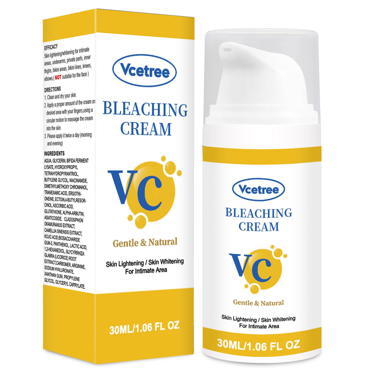 Vcetree bottle staged on bathroom shelf suggesting daily routine use