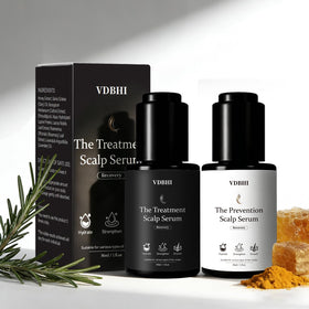 VDBHI front packaging showing the hair serum bundle and benefits