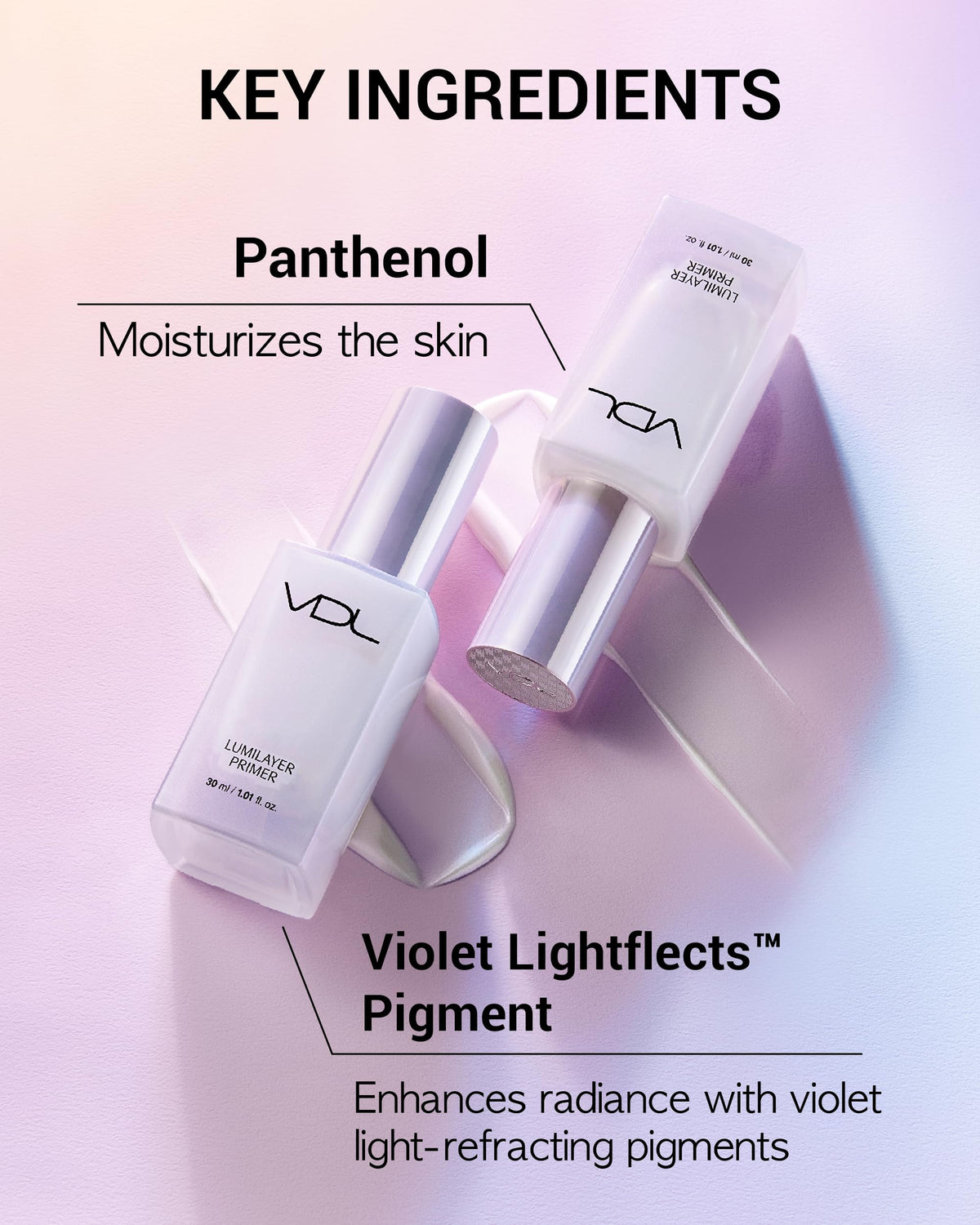 VDL primer mixed with foundation revealing customizable dewy finish benefit