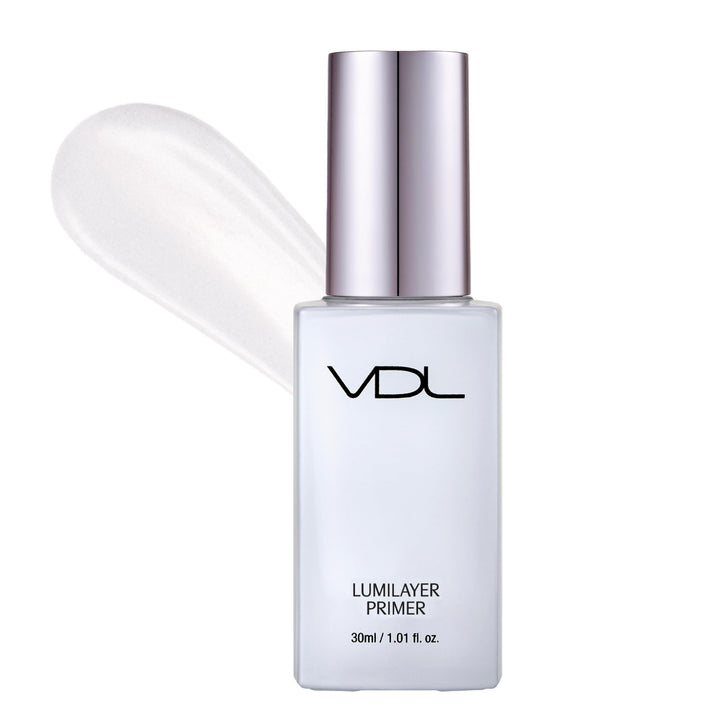 VDL Lumilayer primer front packaging showing bottle and product benefit glow