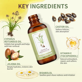 Veakoo label close-up highlighting cyperus rotundus blend and ingredient clarity