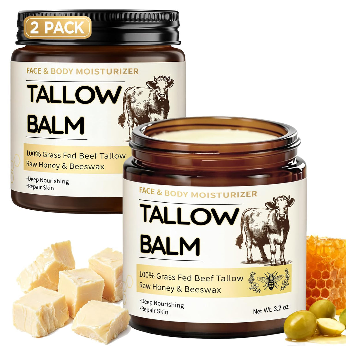 Veakoo front jar showing packaging and natural balm for easy daily moisturizing