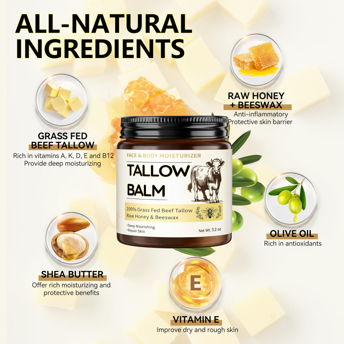 Veakoo open jar texture close-up illustrating creamy grass-fed tallow consistency