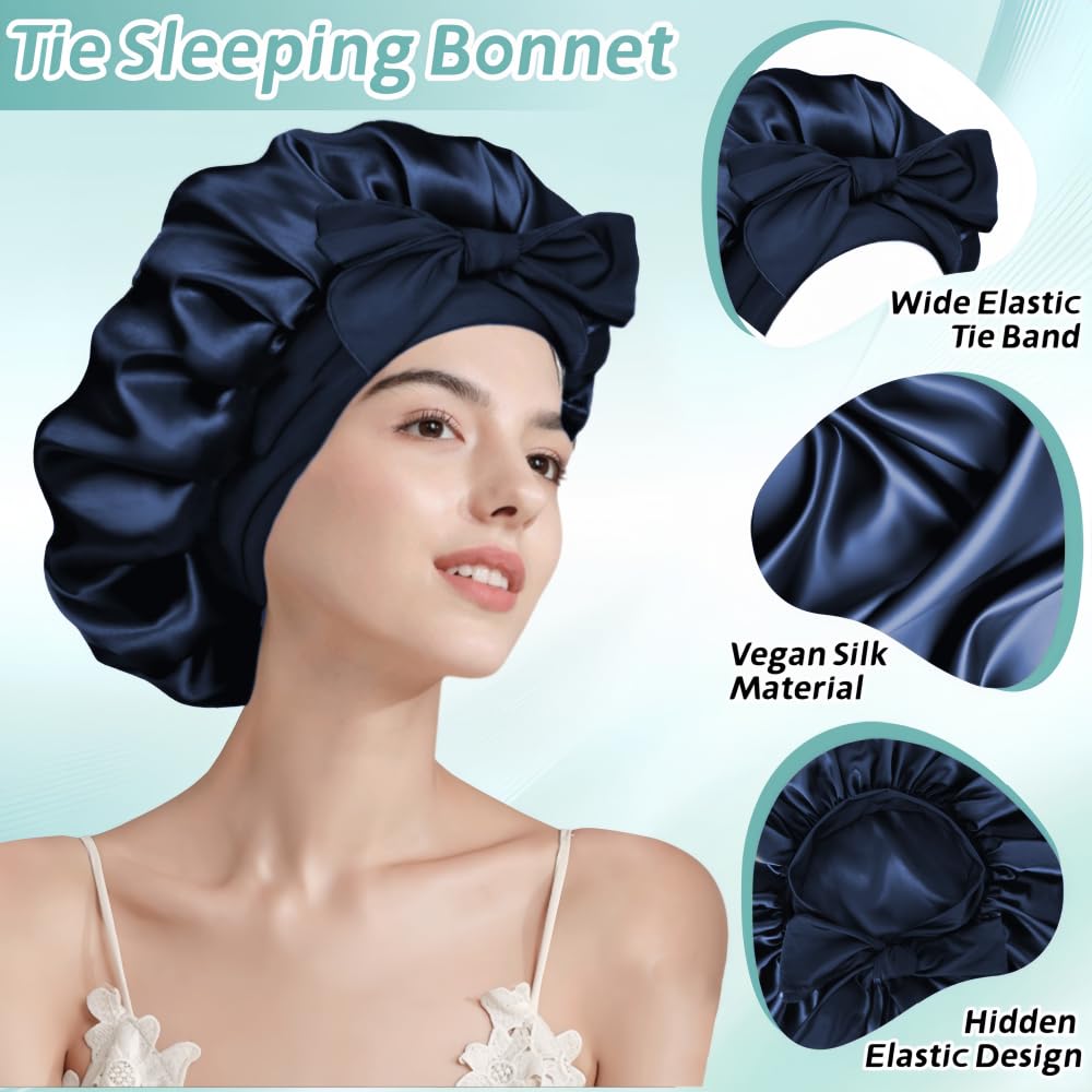 VECIIR bonnet holding braids to show protection against tangles and frizz