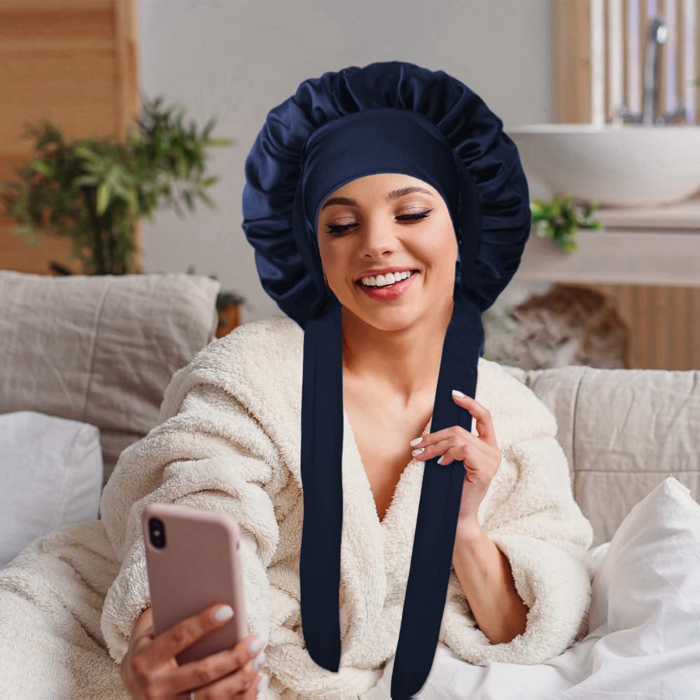 VECIIR model sleeping wearing bonnet demonstrating comfort and stay-put benefit