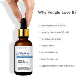 Vectium serum on hand illustrating size and easy, non-greasy application for daily use