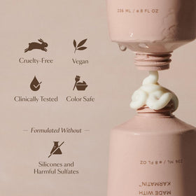 VEGAMOUR bottle on bathroom shelf implying everyday clean, vegan routine