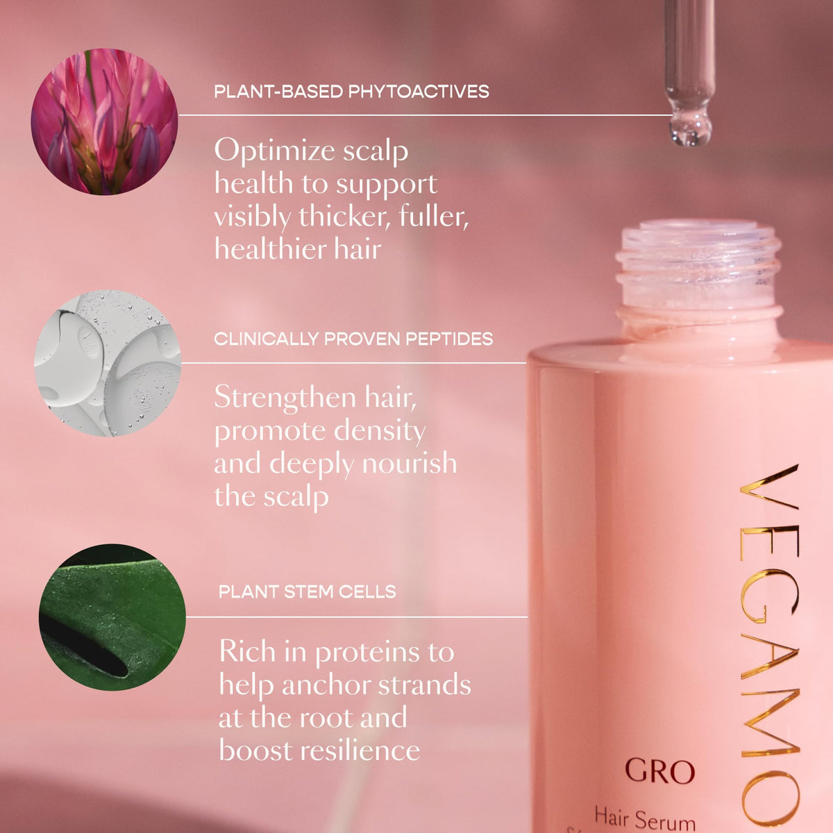 VEGAMOUR GRO before and after styled hair illustrating fuller-looking hair appearance