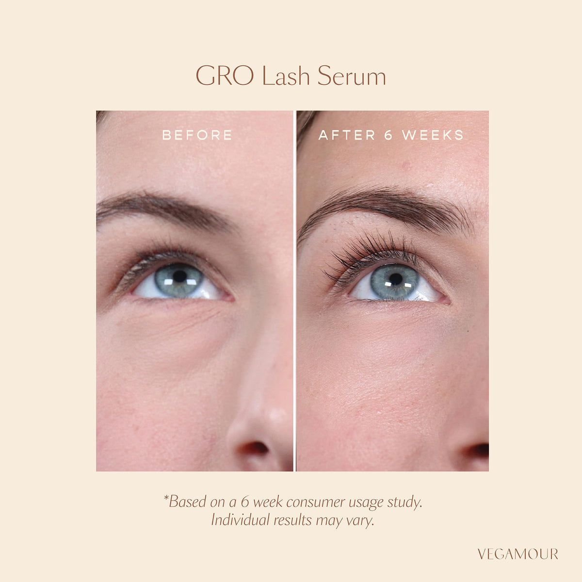 VEGAMOUR GRO Lash Serum on bathroom vanity styled for everyday beauty routine