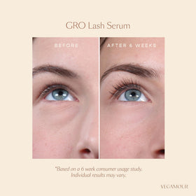 VEGAMOUR GRO Lash Serum on bathroom vanity styled for everyday beauty routine