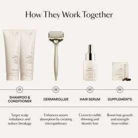 VEGAMOUR lifestyle vanity scene with GRO+ serum suggesting simple morning ritual