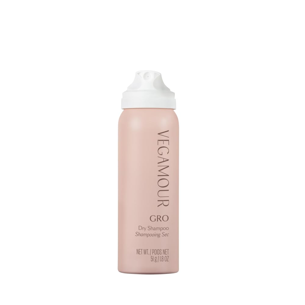 VEGAMOUR travel dry shampoo front packaging shows compact convenience