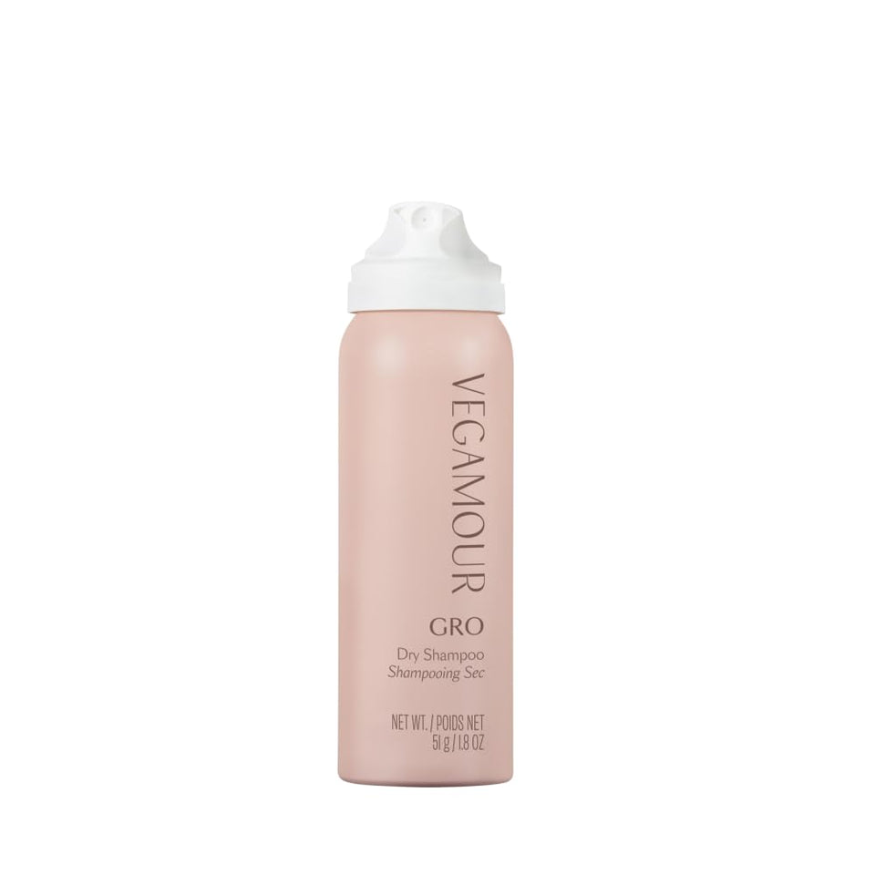 VEGAMOUR travel dry shampoo front packaging shows compact convenience