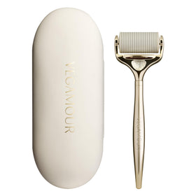 VEGAMOUR dermaroller front view showing ergonomic handle and wide head for comfortable treatments
