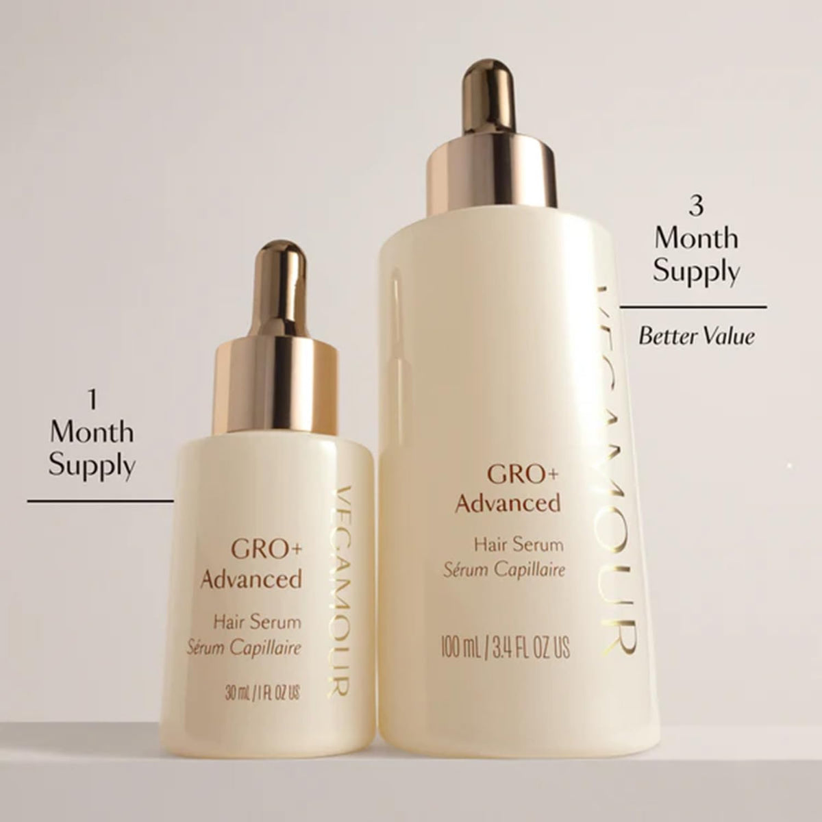 VEGAMOUR close-up of serum dropper showing lightweight texture