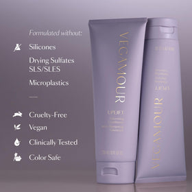VEGAMOUR UPLIFT shampoo and conditioner together showing complete volumizing system