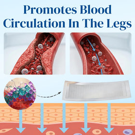 Vein Target patch applied to calf illustrating quick use and discreet wear