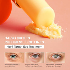 VELAMO ADVANCED application under eye demonstrating quick mess-free glide for depuffing