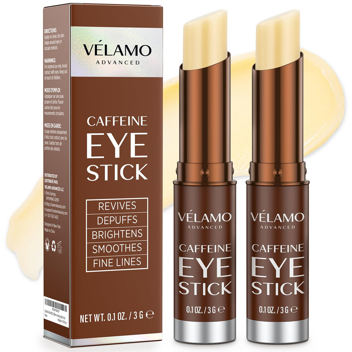VELAMO ADVANCED front packaging showing compact travel-ready stick and benefit