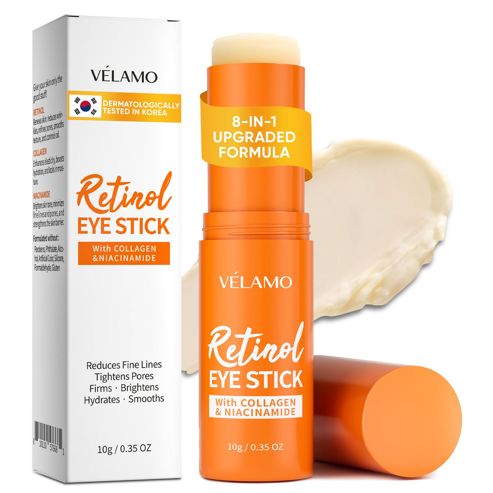 VELAMO ADVANCED front packaging showing compact travel eye stick benefit convenience