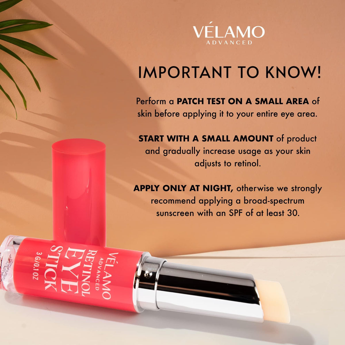 VELAMO ADVANCED label close-up with usage directions for safer application