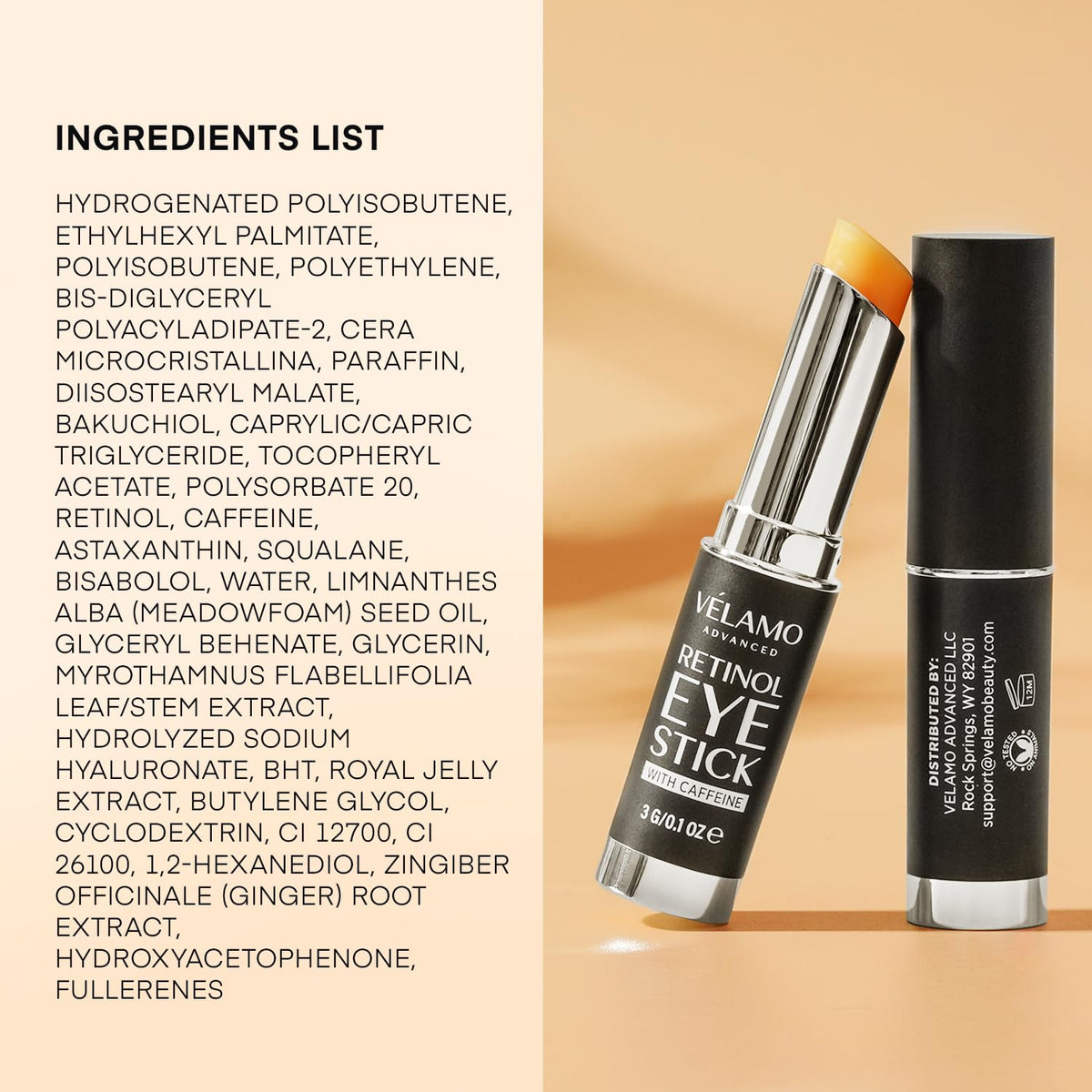 VELAMO ADVANCED product label close shot showing ingredient highlights