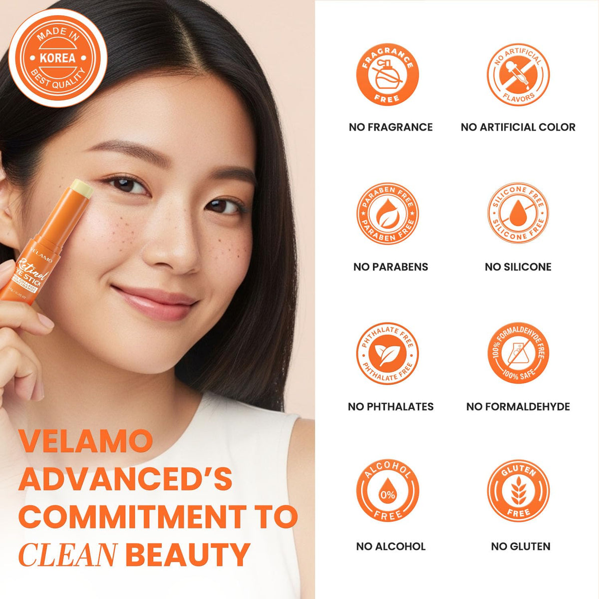 VELAMO ADVANCED ingredient label close-up showing retinol and peptide benefits