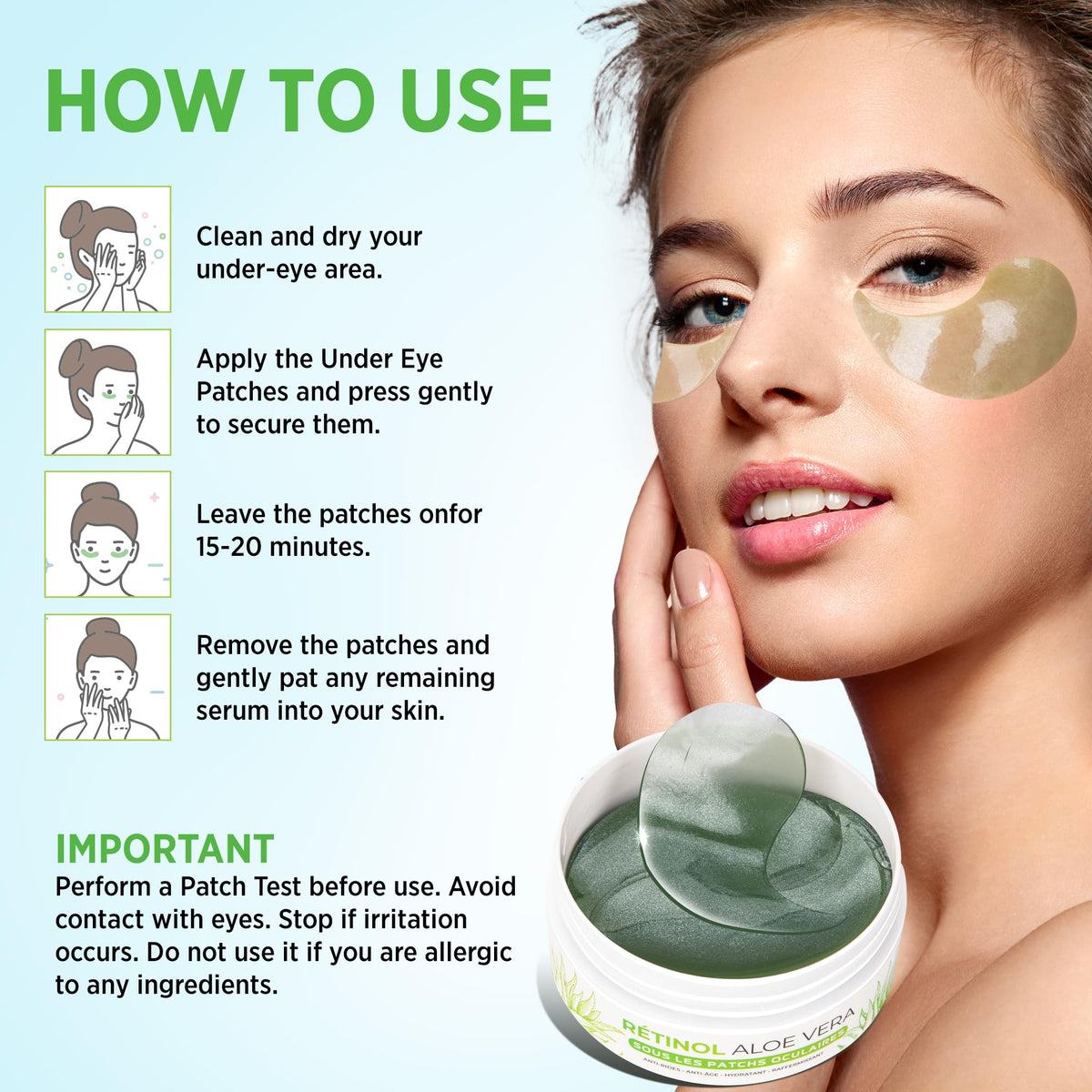 VELAMO ADVANCED patch placed under eye demonstrating calming effect