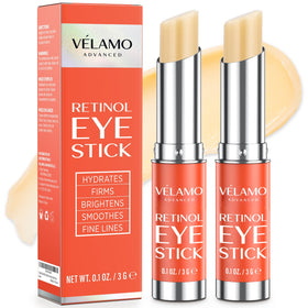 VELAMO ADVANCED front packaging shows compact travel-ready eye stick benefits