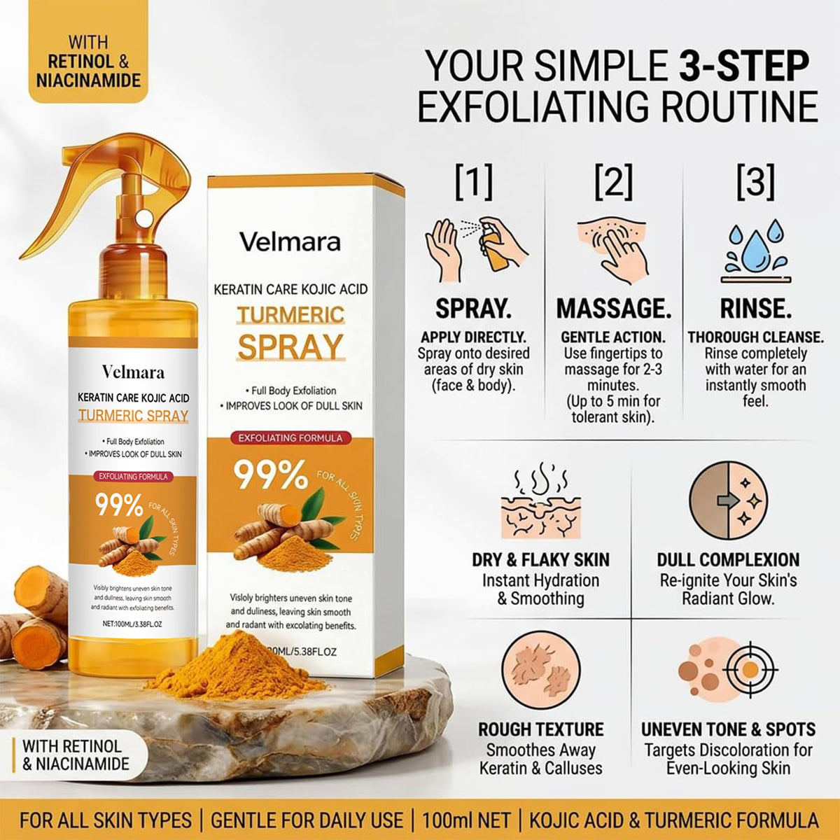 velmara label highlighting retinol niacinamide glutathione ingredients