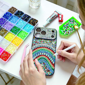 Velmoritha clear 24-grid organizer open with multicolor gems for easy color selection