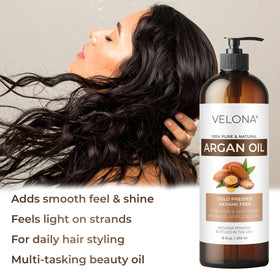 velona argan oil label and cap kit showing dosing control and convenience