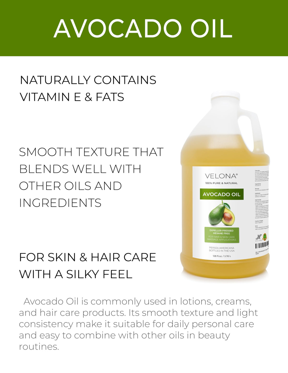 velona avocado oil texture close-up showing smooth consistency for easy blending